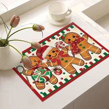 1pc Christmas Series 3 Gingerbread Man Pattern Coffee Bar Mat, Diatom Mud Soft Bottom Drainage Mat, Soft Rubber Absorbent Wear-Resistant Dish Drying Mat, For Countertop Restaurant Kitchen Table, Patio Dining Table Decor, Home Kitchen Supplies, Countertop Decorative Mat - Multicolor - View 3