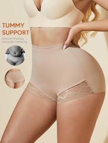 Women's High Waist Lace Shaping Panties, Comfortable Fit, Tummy Control And Body Sculpting - Apricot - View 5