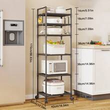 6 Tier Racking Heavy Duty Shelving Storage Shelves With Wheels Bathroom Kitchen - Black - View 2
