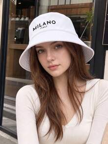 2pcs/Set Colorful Unisex MILANO Letter Pattern Couple Bucket Hats, Suitable For Outdoor Travel, Beach Vacation, Sun Protection, Holiday And Casual Fashion Matching, Best Holiday Gift - Multicolor - View 2
