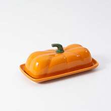 1pc Pumpkin Shaped Ceramic Butter Dish With Lid, Autumn Harvest Thanksgiving Decorative Butter Container, Covered Butter Tray For Kitchen Counter Dining Table Home Party, Thanksgiving Harvest Gift For Kitchen Lovers - View 14