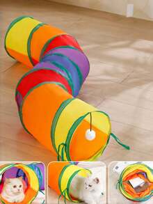 1pc Rainbow Foldable Cat Tunnel, Collapsible Pet Crinkle Tube, Interactive Game Toy For Kittens, Puppies, Rabbits, Ferrets, Indoor Exercise Hiding Training Play House With Handle - Multicolor - View 2