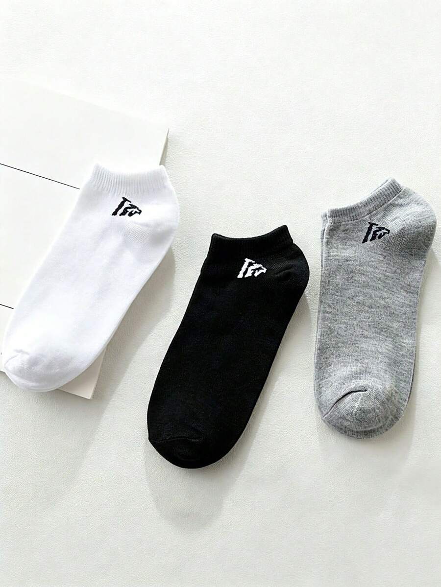 10 Pairs Unisex Couple Low-Cut Socks & Black & White Geometric Number Pattern, Spring/Summer/Autumn, Fashionable Versatile Casual Sports Socks - Multicolor - View 1