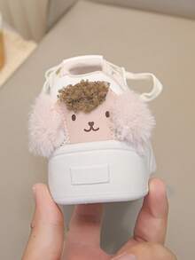 Girls' Autumn/Winter New Cute White Sneakers | 3D Plush Puppy Ear Design | Casual Skate Shoes | Adorable Cartoon Sports Shoes - Pink - View 8