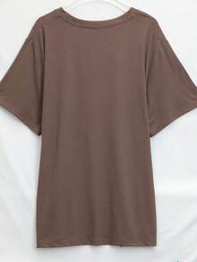 Vintage Plus Size Women's 90s Bat Print Dark Aesthetic T-Shirt Casual Summer - Brown - View 2