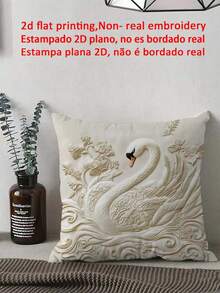 shangxia 1pc 2D Cute White Swan Pattern Printed Pillow Cover, Suitable For Office, Home, Bedroom, Living Room, Cushion Cover, Room Decor - Bedroom Decor - Holiday Decor - Party Decor - Multiple Sizes (Pillow Insert Not Included) - No Embroidery - Multicolor - View 2
