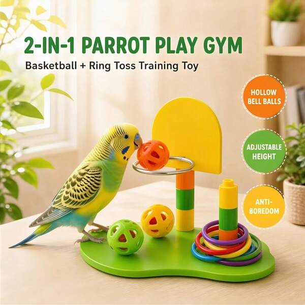 Bird Toy Set, Parrot Mini Basketball Hoop With Hollow Bell Ball And Multi-Color Plastic Rings, Anti-Boredom Behavior Training Tool, Reduces Destructive Chewing, Suitable For Budgies, Cockatiels, Lovebirds Indoor Cage Play