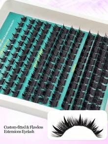Asiteo 144pcs D Curl Single Cluster False Eyelashes, 200D & Pointed Style, Thick Voluminous Soft Fluffy, Suitable For Home DIY Makeup, Travel, Gifting And Party - D - View 2