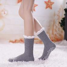 LINEMIN Non-Slip Fuzzy Socks For Women - Cozy Hospital Soft Fluffy Socks With Grips - Winter Warm Slipper - 5 Pairs Mix Patchwork Fuzzy Socks - View 3