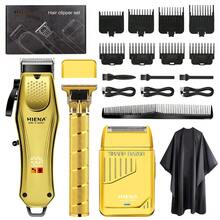 HIENA 3-In-1 Gold Hair Clipper & Grooming Set, LCD Display USB Rechargeable Hair Clipper, Zero Gap T-Blade Trimmer And Foil Electric Shaver, 8 Guide Combs Full Salon Accessories, Suitable For Fade Haircut, Bald Head, Beard Shaving, Men's Gift - Gold - View 14