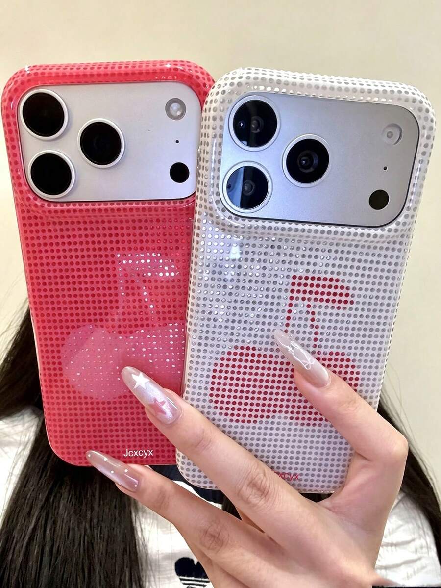 Cute Cherry Fruit Glitter Glossy IMD Phone Case Compatible With IPhone 17 Pro Max 17Pro 16 Pro Max 16Pro 15 Pro Max 14 13 12 11 Pro Max Protect Back Shell Girl Gift Cover - White - View 1