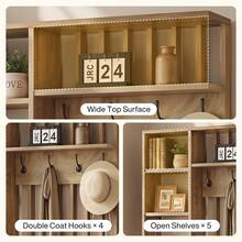 LITTLE TREE Wall Room Divider With Shelves And Coat Hooks, 5-In-1 Freestanding Partition With Bench For Entryway, Living Room, Brown - Brown - View 5