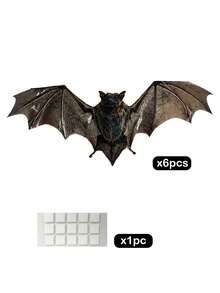 6pcs Halloween 3D Bat Wall Stickers, Realistic Flying Bat Wing Design Wall Decals, Vintage Gothic Horror Style Wall Decor, Removable Bat Decorations, Suitable For Home Walls, Windows, Doors, Halloween Party Background Decoration, Haunted House Decoration - A - View 8