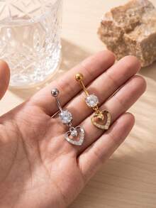 1pc Charming Style Stainless Steel Chain Nested Heart Paved Zirconia Dangle Piercing Jewelry For Women Daily Wear Gift Festival - Multicolor - View 11