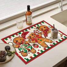 1pc Christmas Series 3 Gingerbread Man Pattern Coffee Bar Mat, Diatom Mud Soft Bottom Drainage Mat, Soft Rubber Absorbent Wear-Resistant Dish Drying Mat, For Countertop Restaurant Kitchen Table, Patio Dining Table Decor, Home Kitchen Supplies, Countertop Decorative Mat - Multicolor - View 12