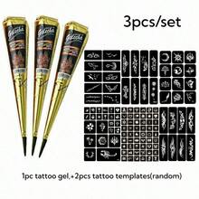 3pcs/Set Henna Cones, Brown, Black, Red, For DIY Temporary Tattoos, For Temporary Body Art Tattoos - Black - View 10
