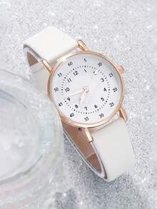 6pcs/Set Women's Fashion Minimalist Round Dial Quartz Watch Set, Versatile Student Wristwatch - one-size - View 5