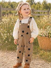 INS Baby Girls Vintage Brown Tennis Polka Dot Overalls, Loose Adjustable Shoulder Straps, Spring/Autumn Long Pants - Khaki - View 5