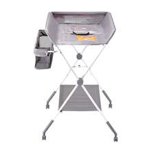 Baby Changing Table, Foldable Diaper Change Station With Side Basket, Adjustable Height Portable Changing Table With Lockable Wheels, Multi-Functional Storage Organizer Nursery, Light Gray - Foldable, Light Gray, X-shape, 4-tier - View 8