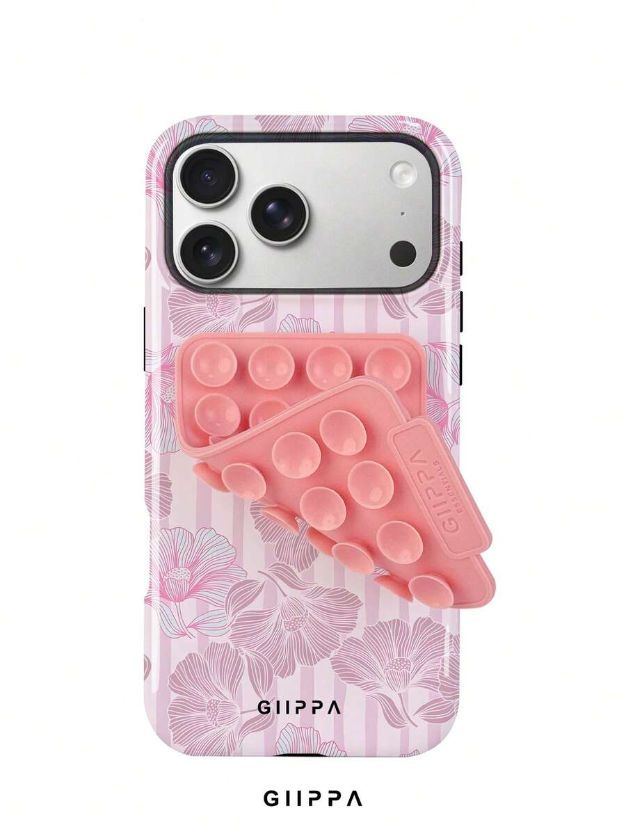 GIIPPA 1件淺粉色條紋背景搭配淺藍與粉色邊緣清新花卉圖案設計,Phone 17 Pro Max 手機殼 + 粉色吸盤,相容於 Phone 16 Pro Max、15 Pro Max、14 Pro Max,韓系高端時尚趣味手機殼,相容於 11/12/13/14/15/16 Pro Max Plus,優雅設計適合男女使用,聖誕節、情人節、復活節、婚禮季與生日送給女友的完美禮物! - 粉色 - 查看 1