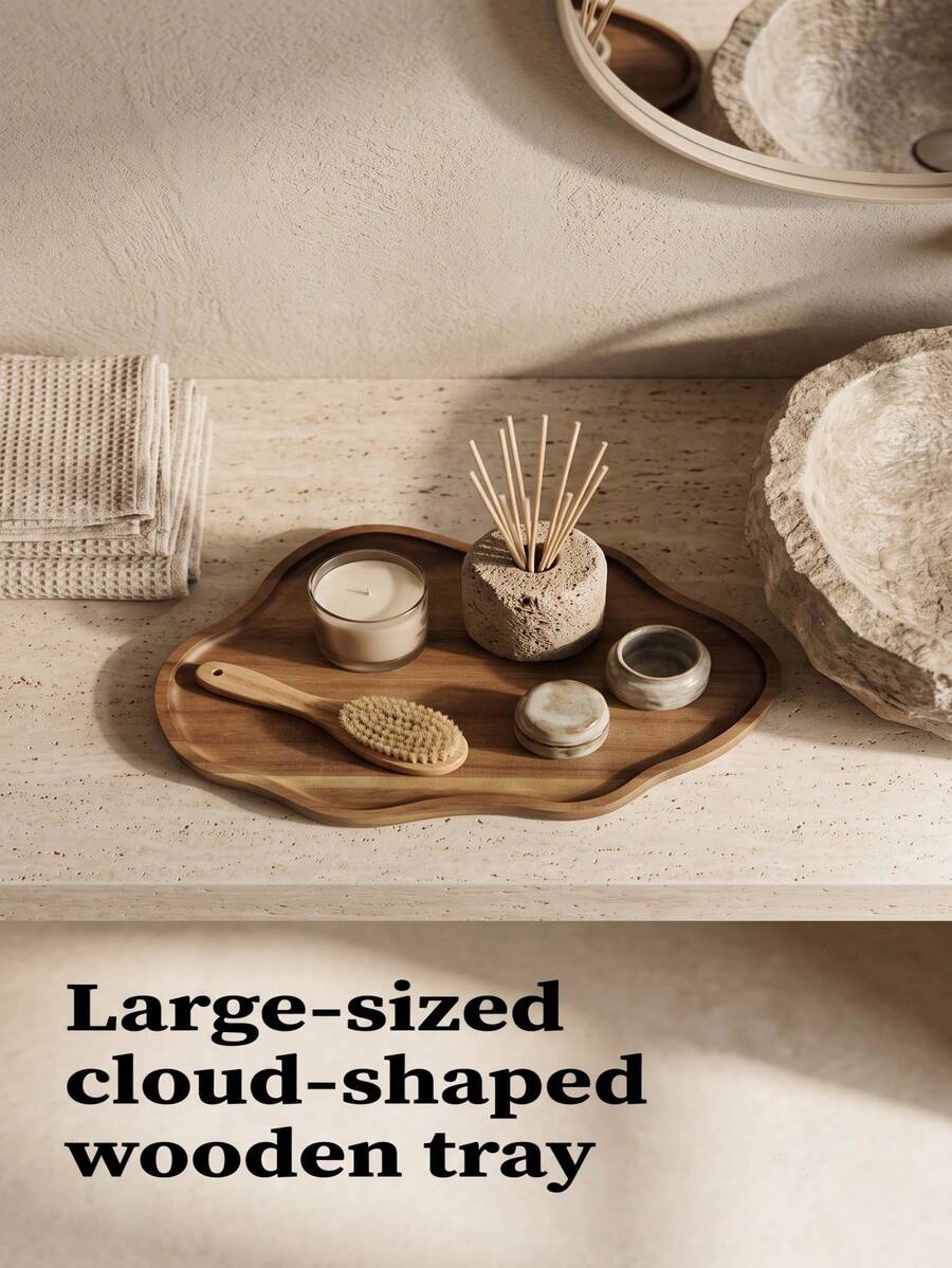 Asymmetrical Shaped Decorative Wooden Tray, Multi-Purpose Tray, Decorative Tray, Dining Table Decor, Home Decor, Room Decor, Suitable For Dining Room, Home, Room, Living Room, Bathroom, Meeting Various Users' Needs - C-Wood Color - View 1