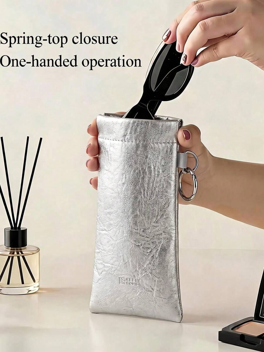 Dompet Kacamata Fashion dengan Penutup Otomatis dan Klip Pegas, Tas Penyimpanan Portabel, Tas Kosmetik Lipstik dengan Lapisan Dalam, Kotak Kacamata Kulit, Tas Penyimpanan Kacamata