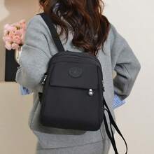 1pc Pure Black Nylon Large Capacity Backpack, Commuter Casual Versatile Fashion Women's Shoulder Bag - Black - View 12