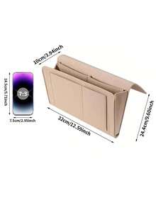 Felt Bedside Sofa Storage Bag, 5-Pocket Hanging Design, Suitable For Storing Magazines, Laptop Cables, Remote Controls, Water Bottles, Etc., Multi-Functional Storage Solution, Applicable To Dorm Bed, Sofa, Bedroom, Etc. - Khaki - View 3