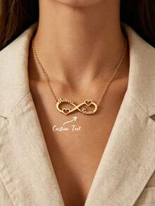 Custom Heart & Infinity Symbol Necklace With Two Names, Unisex Stainless Steel Personalized Pendant Necklace Chain Jewelry, Birthday Gift - Yellow Gold - View 1