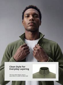 CAMEL CROWN New Men's Solid Color Long Sleeve Stand Collar Zip-Up Fleece Outdoor Jacket - Dark Olive Green - View 3