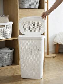 2pcs Tall Plastic Laundry Hampers With Lids, Breathable Grid Clothes Storage Baskets, Sturdy And Durable, Large Capacity Dirty Clothes Storage Bins, Suitable For Bathrooms, Laundry Rooms And Bedrooms - Multicolor - View 7