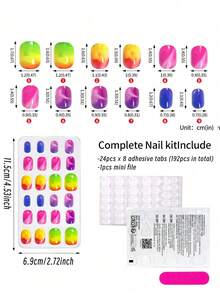 192pcs Cute Cartoon Children's Fake Nails, Cute Unicorn Rainbow Star Floral Reusable Nail Stickers, DIY Manicure, Girls Party Birthday Gift - Multicolor - View 11