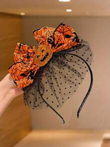 1pc Pumpkin Headband Spider Web Bow Hair Clip Headpiece Halloween Party Decoration - Multicolor - View 8
