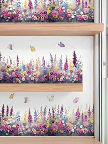 1pc Wildflower & Butterfly Romantic Purple Tone Wall Decor Sticker, Removable Room Wall Decal For Bedroom, Living Room, Entryway, Baseboard - 1PC - View 5