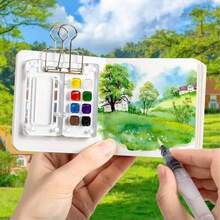 1 buah Kotak Palet 8-Grid Kotak Palet 15-Grid Kotak Cat Air Mini Buku Sketsa Portabel Lukisan Perjalanan - A - View 6