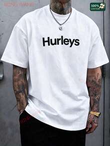 Men's Hurley Graphic T-Shirt - Navy Blue With White Logo Print, Vintage-Inspired Cotton Tee, Comfort & Fade-Resit Ink, For Beach Or Street Style-L88 - 白色 - 查看 1