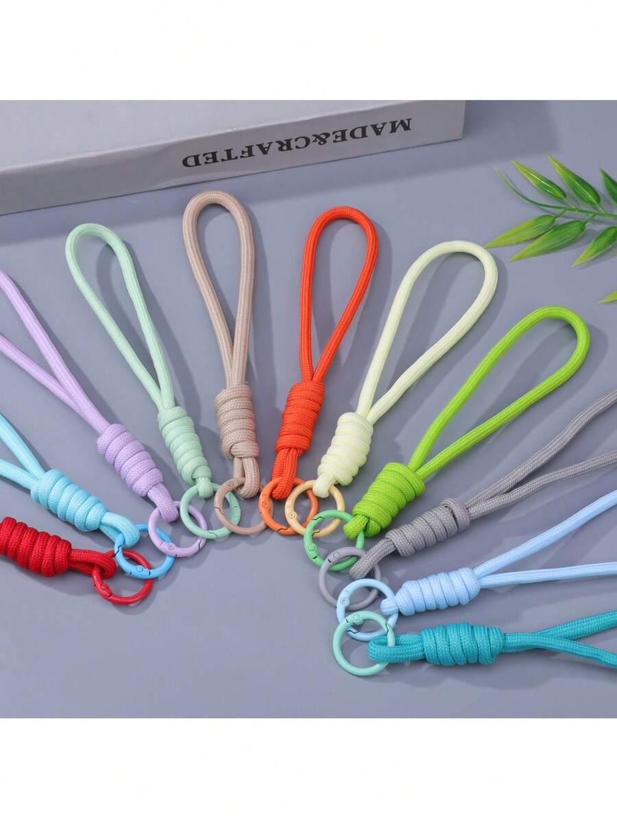 5pcs 16cm Macaron Color Wrist Lanyards, Keychain Accessories, Bag Charms, DIY Beaded Pendant Accessories, Anti-Loss Phone Lanyards - Colorful Woven Lanyard - View 1