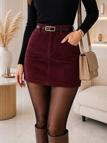Women's Mini Skirt In Corduroy Velvet - Color caoba - Ver 2