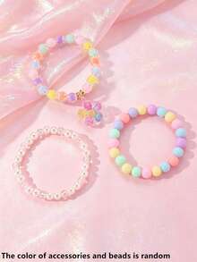 3pcs/Set Girls Colorful Beaded Bracelets, Cartoon Pendant Bow Tassel Bracelet Set, Suitable For Daily Decoration And Gift Giving - Multicolor - View 26