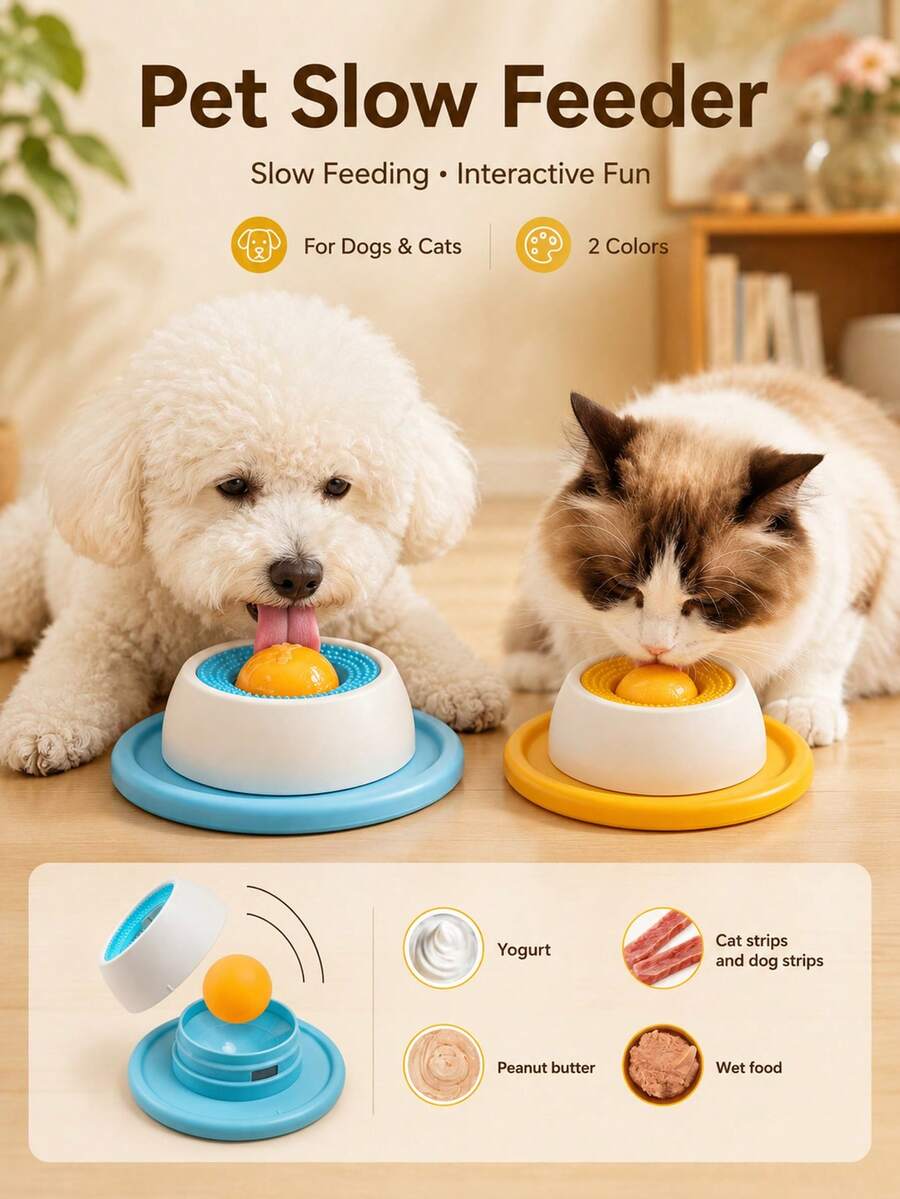 Pet Licking Bowl | Wet Food And Yogurt Licking, Slow Energy Consumption, Cleans And Cares For Oral Health, Suitable For Cats And Dogs, Plastic Material. Slow Feeding Bowl Licking Fun, Energy Consumption And Educational Interaction.