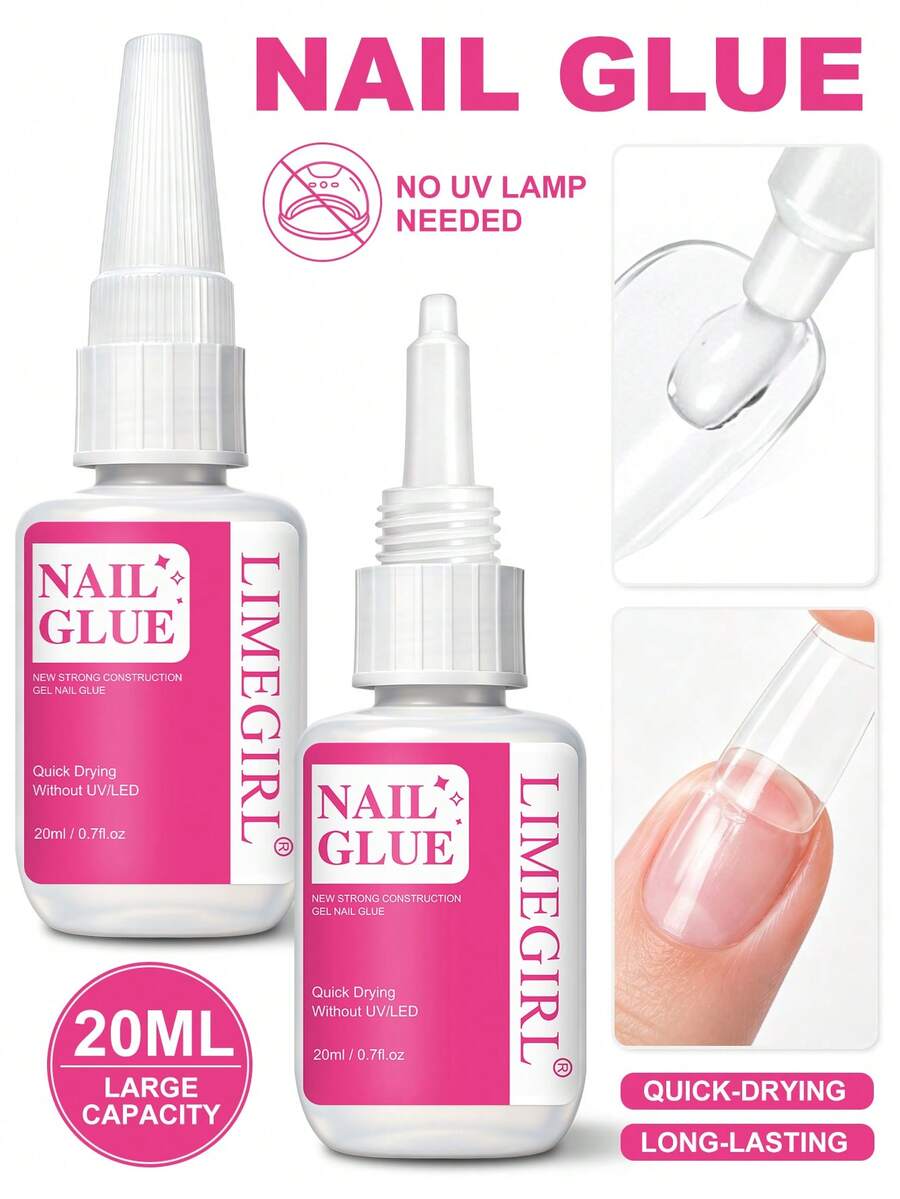 LIMEGIRL 10/5/3/2/1件 20ML 超強力美甲膠,適用於穿戴式假指甲、美甲片、壓克力指甲,無需UV燈,附刷頭,持久,適合初學者DIY居家美甲假指甲 - MJ159-8 - 查看 1