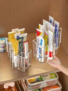 16/10 Compartment Cream Color Cosmetic Storage Box, Cream Color Storage Box, Creative Fish Scale Pattern Desktop Tube Organizer, Cream Color Medicine Storage Rack - Multi-color Transparent - View 1