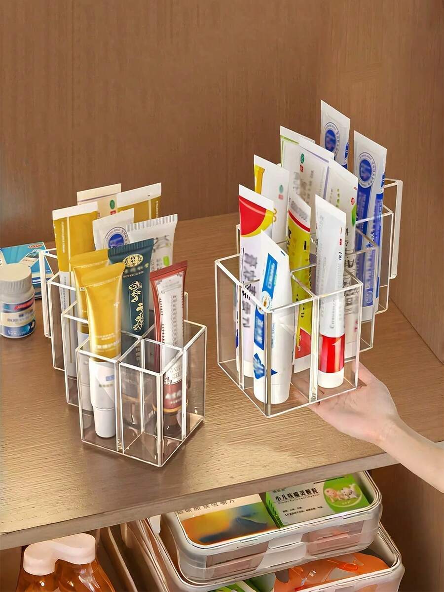 16/10 Compartment Cream Color Cosmetic Storage Box, Cream Color Storage Box, Creative Fish Scale Pattern Desktop Tube Organizer, Cream Color Medicine Storage Rack - Multi-color Transparent - View 1
