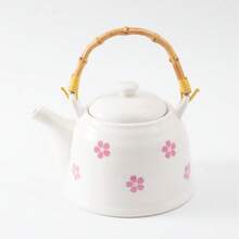 1 Set Cute Pink Heart Pattern Ceramic Tea Set, Vintage Wavy Porcelain Teaware, Includes Bamboo Woven Handle Teapot And 4 Striped Teacups, Portable Afternoon Tea Drinkware Set, Suitable For Home Kitchen, Wedding, Valentine's Day Gift - Multicolor - View 16