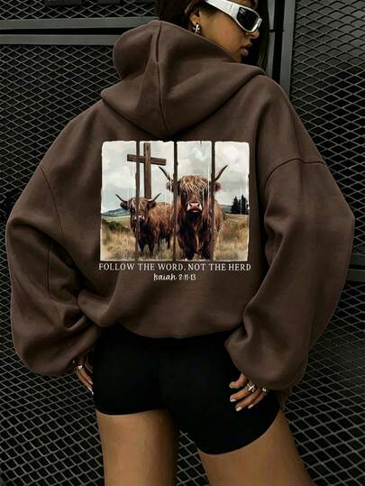 Cow Print Sweatshirt, Plus Size Women's Casual Autumn/Winter Long Sleeve Pocket Sweatshirt Sweatshirt, Suitable For Winter Holiday Outfits, Beach Outfits, Vacation Outfits, Halloween Outfits, Thanksgiving Outfits, Christmas Outfits, New Year Outfits. Suitable For Daily Wear, Going Out Tops, Outings, Holidays, Beach, Parties, Birthdays, Beach, Balls, School, Graduation, Luxury, Vacation, Commuting, Fitness, Weddings, New Year, Fashionable, Winter Tops, Women's Autumn Outfits, Women's Holiday Clothing