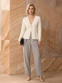 Casual & Versatile Solid Color Knitted Cardigan - Beige - View 1