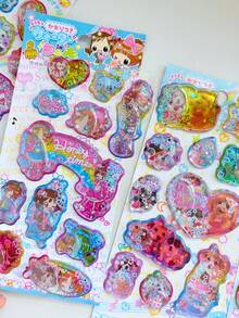 Japanese Vintage Girl Shake Water Filled Stickers 3D Glitter Liquid Decals Kids Reward Handmade Journal Phone Decor - Color - View 3