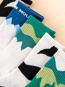 1/5/10 Pairs Gradient Color Block Mountain Wave Zebra Stripe Mid-Calf Socks, Unisex Outdoor Breathable High Elastic Workwear Hiking Chunky Sneakers Slouch Socks - Multicolor - View 4