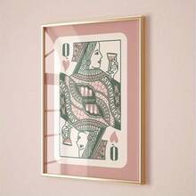 1 pieza Decoración de arte de pared Póster de moda, Impresión de arte de la Reina del Corazón Rojo, Pintura en lienzo de cartas de juego rosa y verde, Decoración de sala de estar, Diseño estético de dormitorio, Regalo para amigos, Regalo de inauguración de casa, Sin marco - G - Ver 4