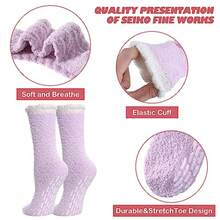 LINEMIN Non-Slip Fuzzy Socks For Women - Cozy Hospital Soft Fluffy Socks With Grips - Winter Warm Slipper - 5 Pairs Mix Patchwork Fuzzy Socks - View 6